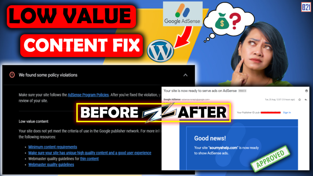 You need to fix some issues before your site is ready for AdSense | Low value content | AdSence Approvel