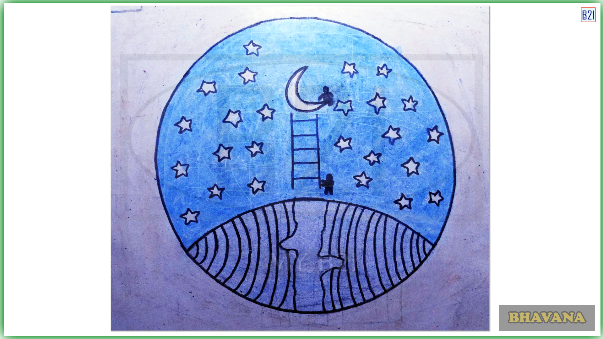 Moon in circle drawing | Made by Bhavana