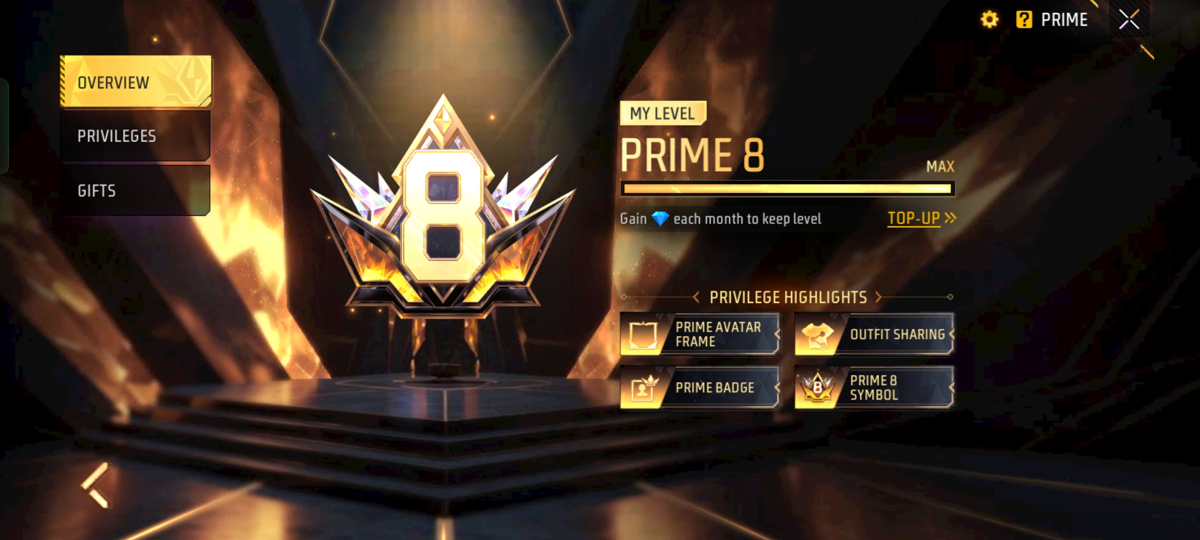 free fire id sell prime 8 level