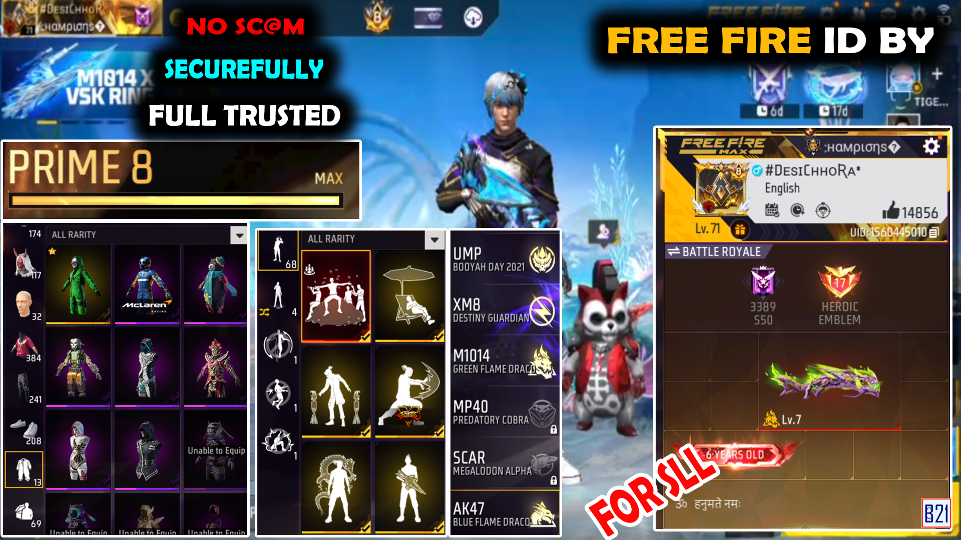 free fire id sell prime 8 level5010